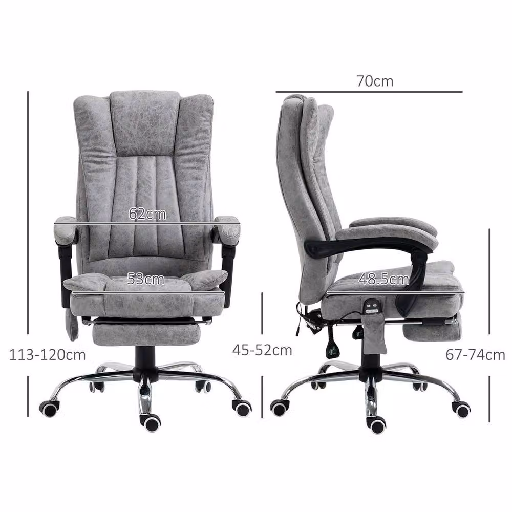 FORGEVIO 6 Point Massage Recliner Chair with Heat and Vibration in Grey Microfibre Upholstery – 3