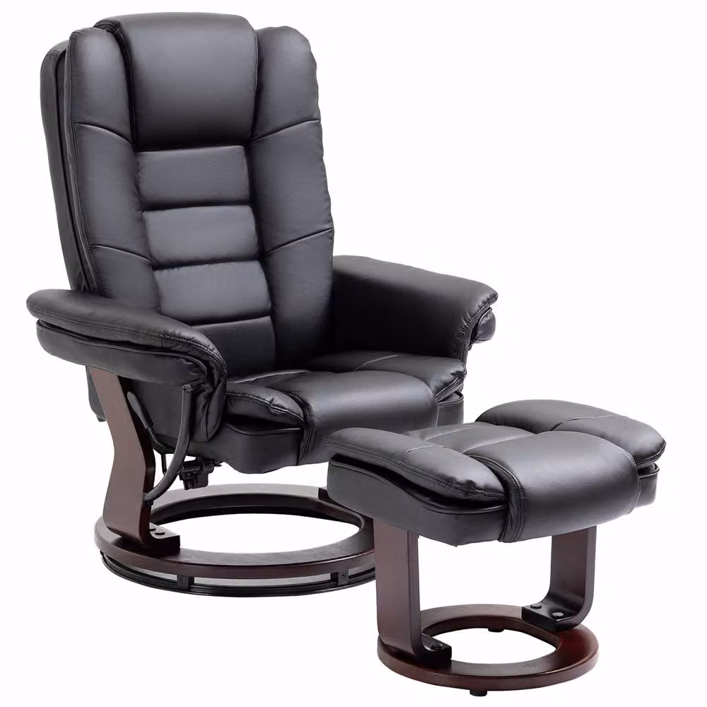 STILVORA Modern Black PU Leather Recliner Armchair with Ottoman and Swivel Function – 4