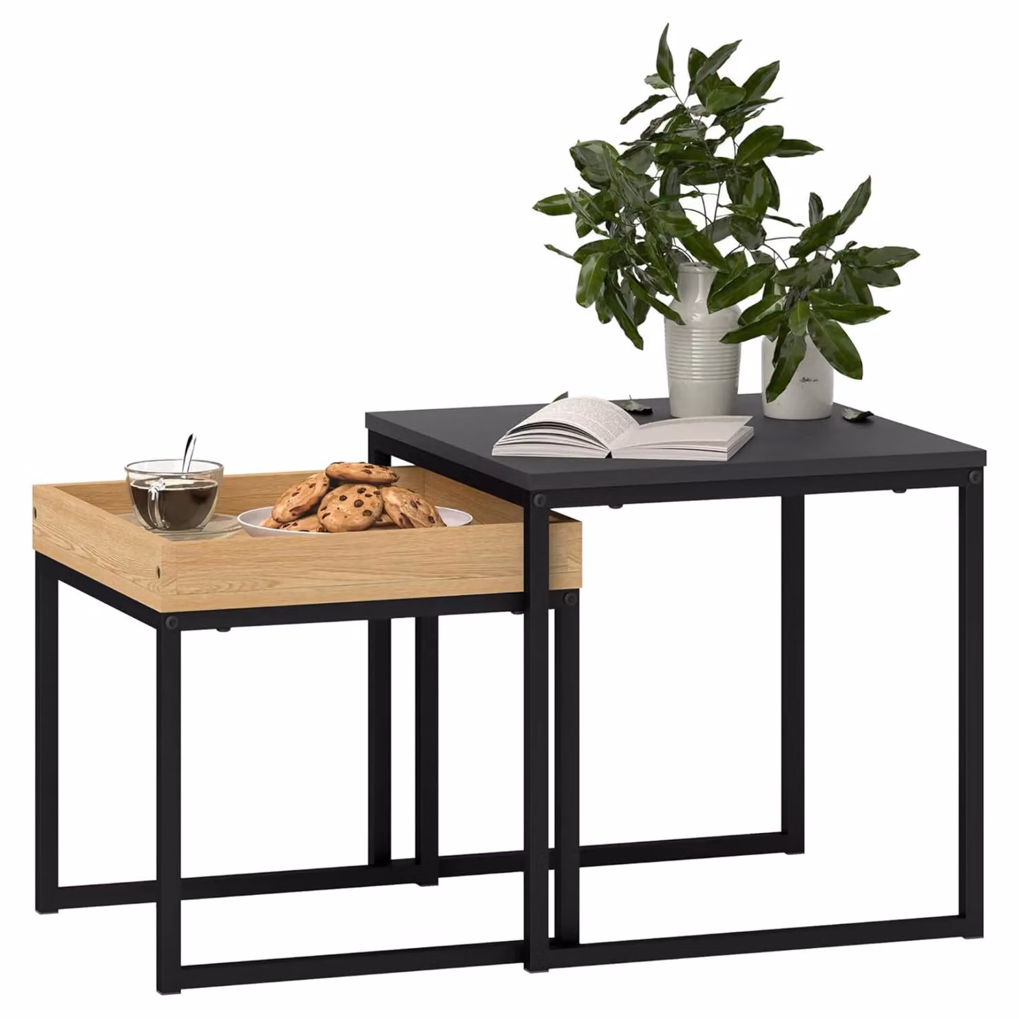 Rafaelo Mobilia Industrial 2 Piece Nesting Tables in Brown and Black – 2
