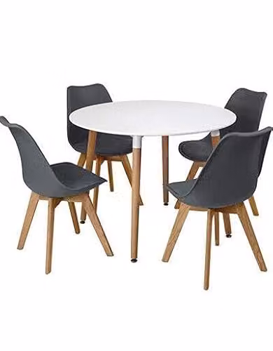 KOSY KOALA Round Dining Table and 4 Chairs Set, White Table with Grey Chairs, W/D/H: 90 x 90 x 75 cm – 2