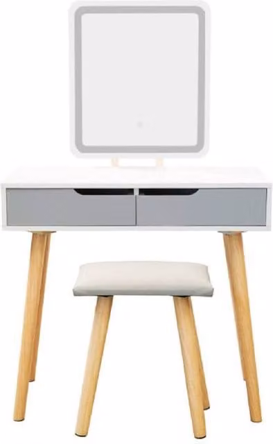 Alivio Glamour Vanity Dressing Table Set with Rectangular LED Hollywood Mirror in Matt Grey