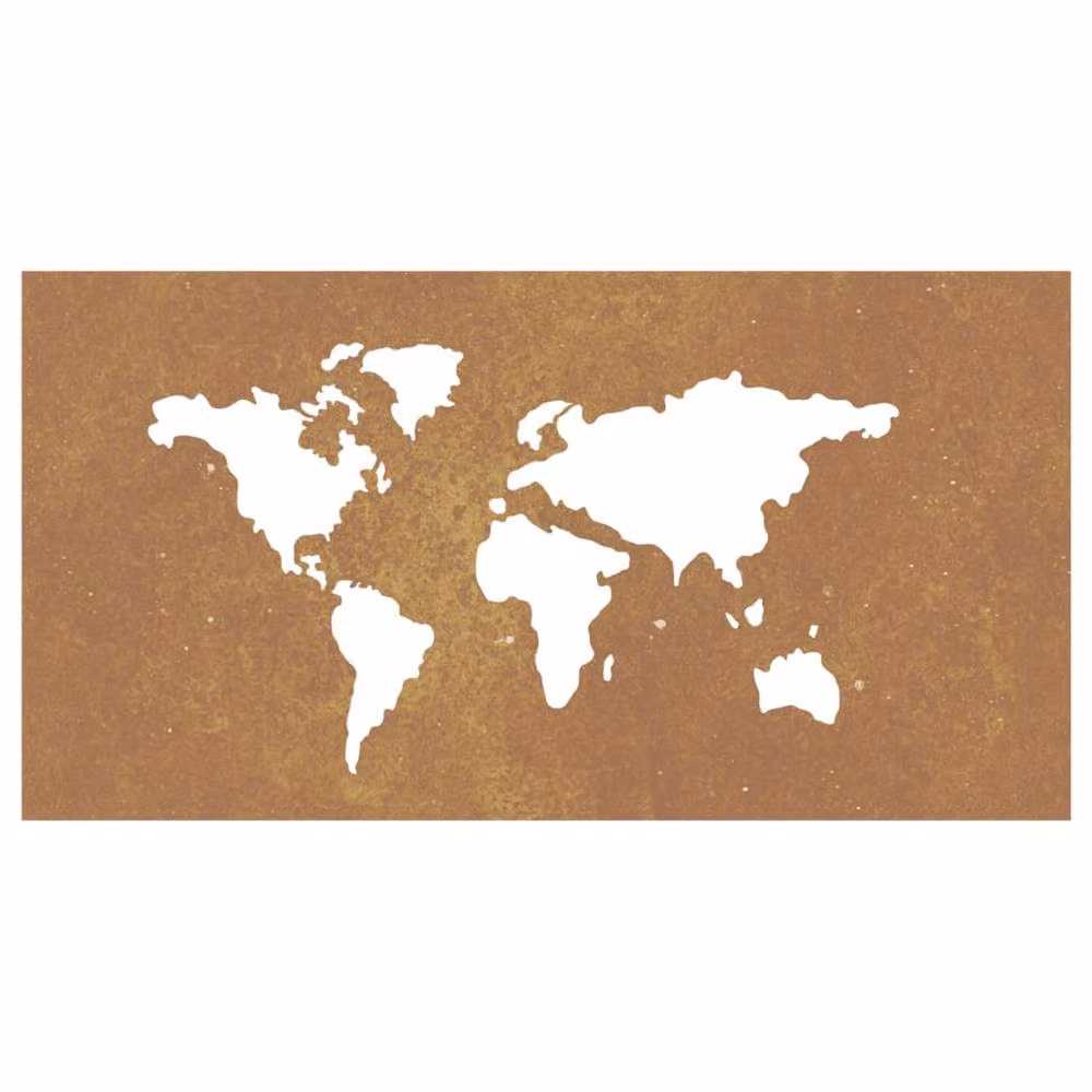 Berkfield World Map Design Corten Steel Garden Wall Decoration, Brown, W: 105 cm, H: 55 cm – 3