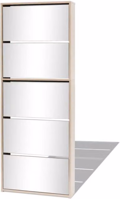 Berkfield Home 5-Layer Oak Shoe Cabinet with Mirror in Brown, W/D/H: 63 x 17 x 169.5 cm