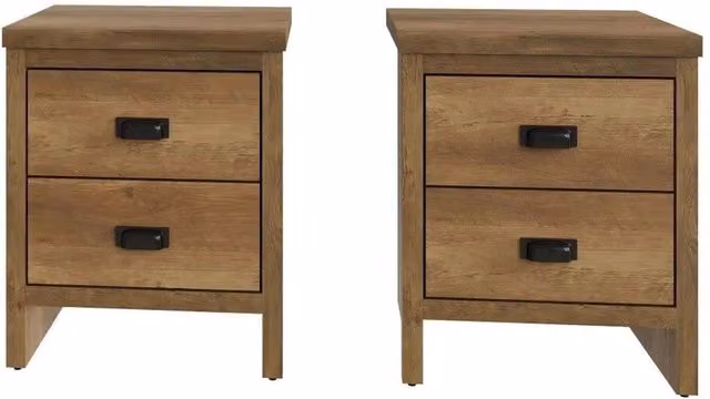 FORGEVIO 2 Drawer Bedside Chest in Knotty Oak Brown
