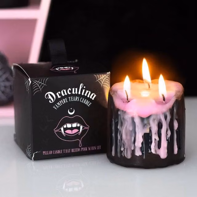 Uniqueful Pink Vampire Tears Pillar Candle for Halloween