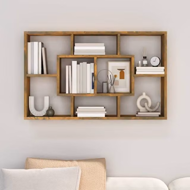 Berkfield Home Wall Mounted Smoked Oak Shelf in Brown, W: 85 cm, D: 16 cm, H: 52.5 cm – 1