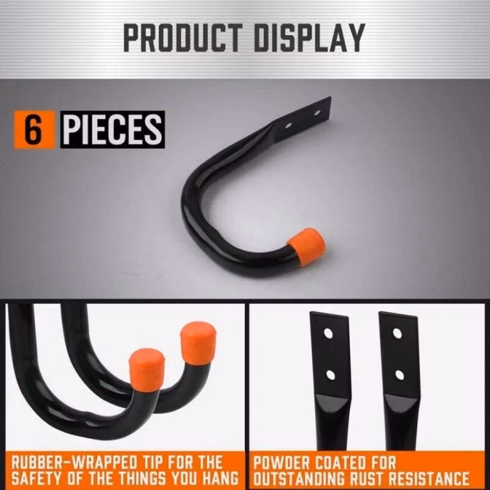NESTLUNE 6 Piece Heavy Duty Wall Mounted Hooks, Black, W: 52 cm – 3