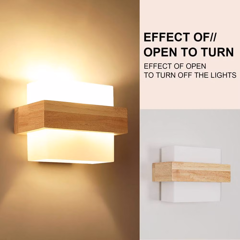 Pheashine Square Wooden LED Wall Light, 12W Scandinavian Style, Brown/Wood with E27 Bulb, H 22 cm x W 17 cm x D 17 cm – 3