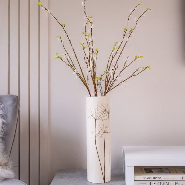 Scottish Everlastings Ltd White Pussy Willow Stem Pack of 5, 93 cm