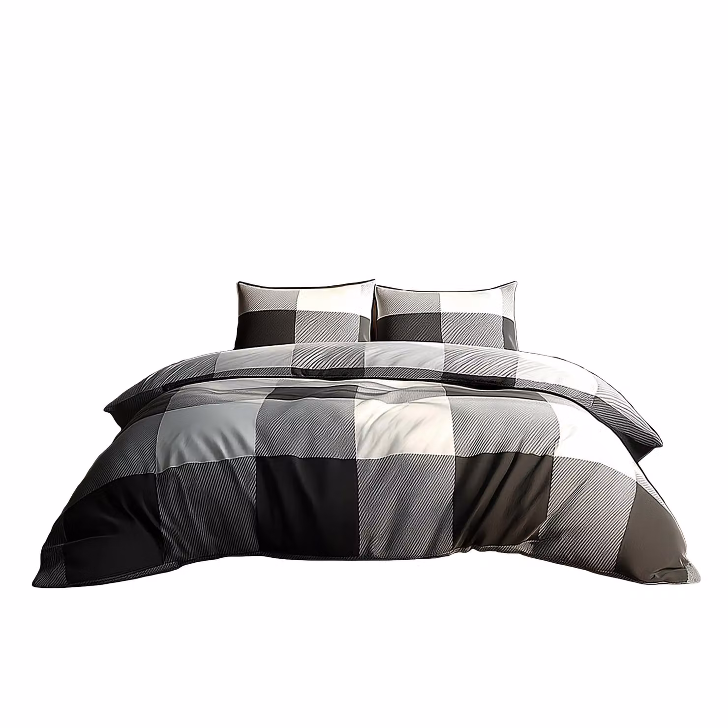 Snug City Polycotton Duvet Cover and Pillowcase Set in White, Black and Grey Checked Design, Single (W: 90 cm, L: 200 cm) – 2