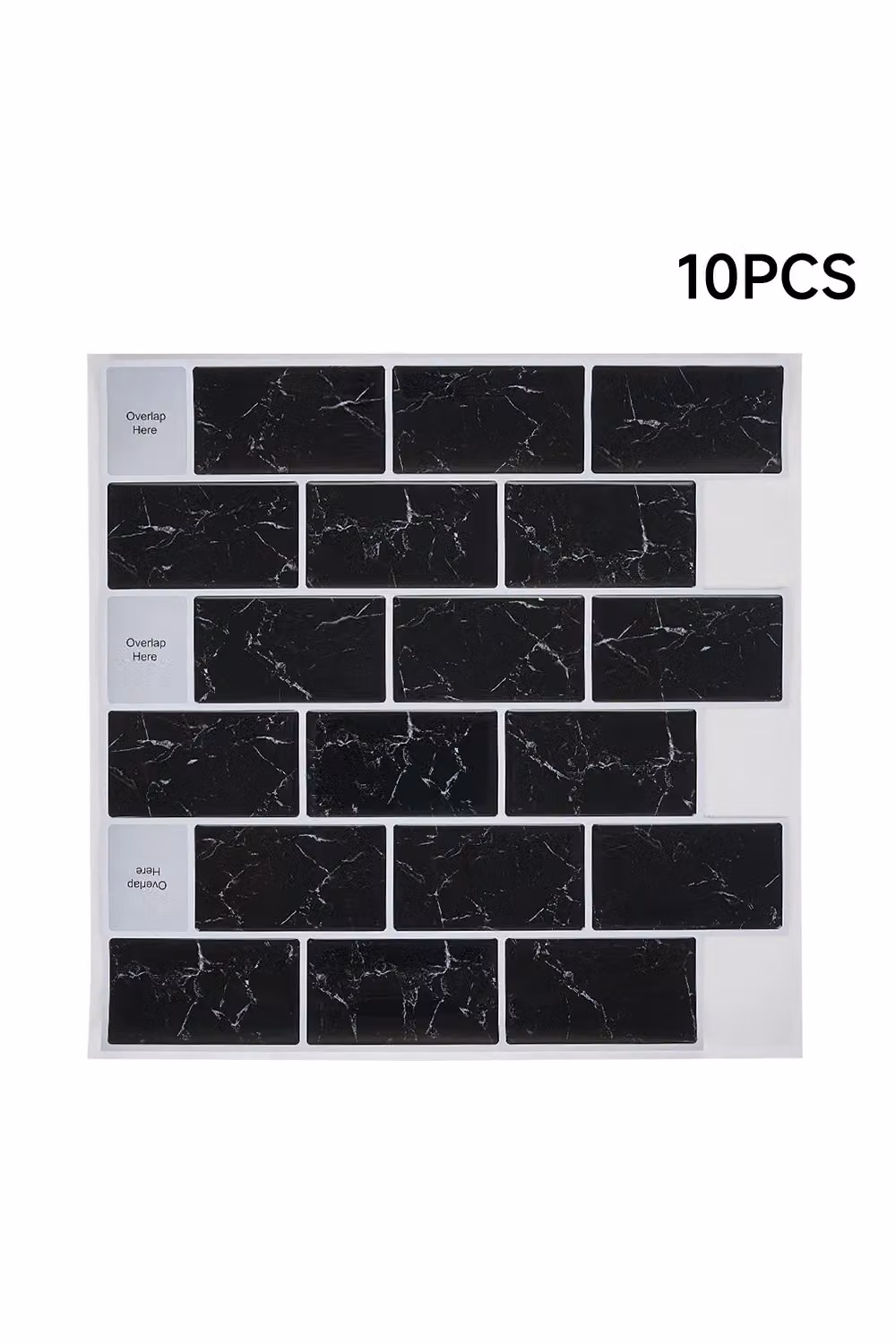 Living and Home 10 Pcs Nero Marquina Black Marble 3D Peel and Stick Subway Wall Tile Stickers – 3