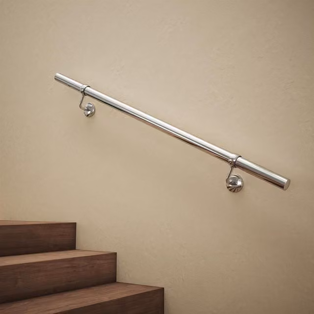 Rothley Polished Silver Stainless Steel Stair Hand Rail Kit, Length: 120 cm