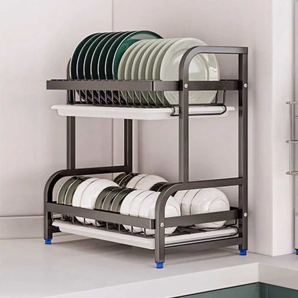 Hinsinc 2 Tier Black Metal Dish Drying Rack and Storage Drainer – 5