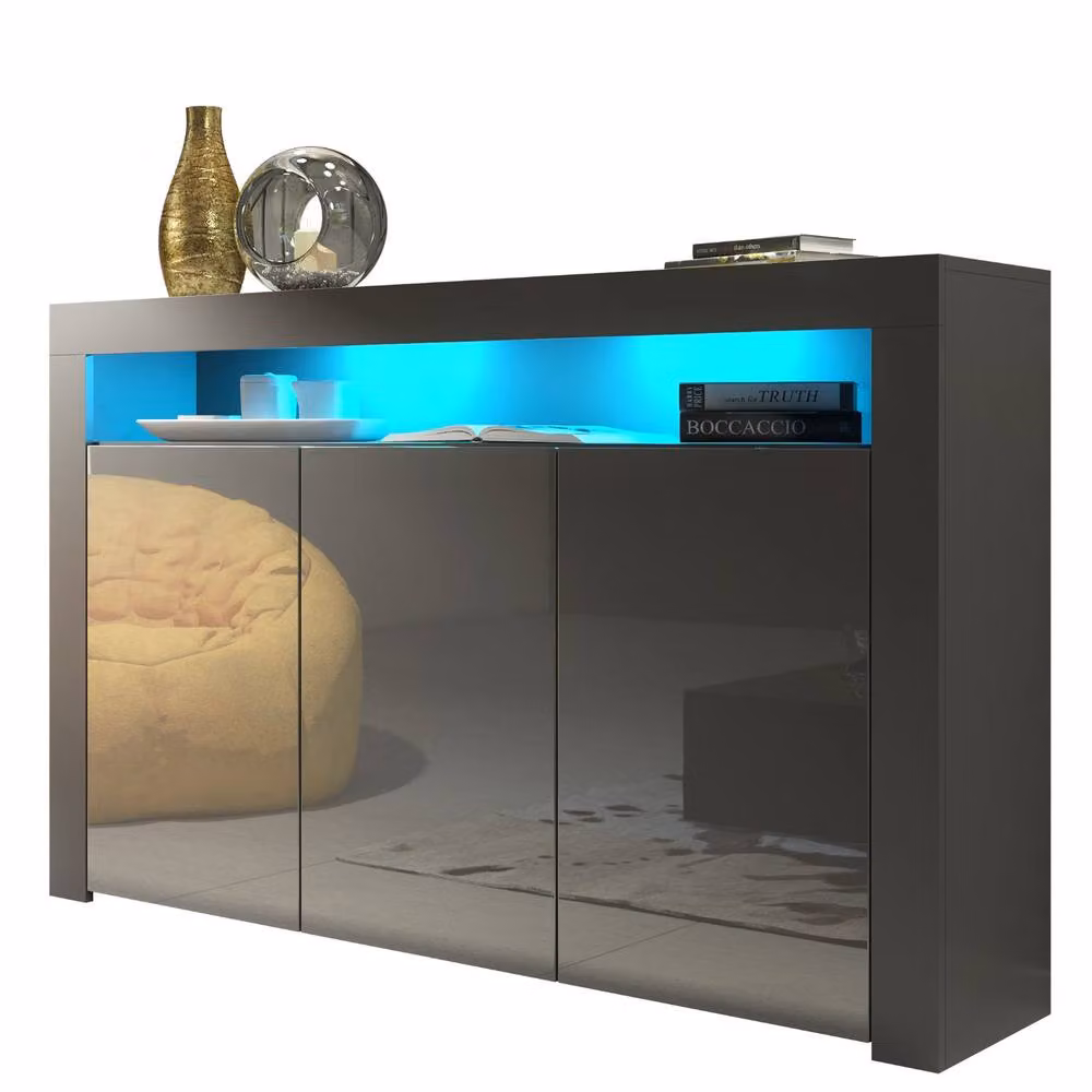 Creative Furniture Aether Sideboard in Grey with Glossy Doors and Integrated Lighting, W: 155 cm, D: 40 cm, H: 92 cm – 3