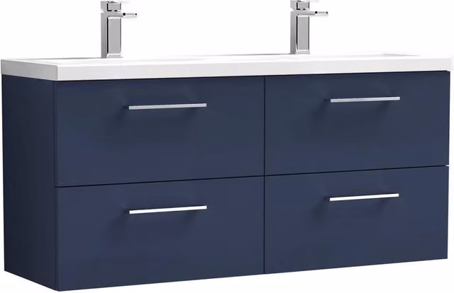 Balterley Midnight Blue Wall Hung 4 Drawer Unit with Double Basin, Width: 120 cm – 1