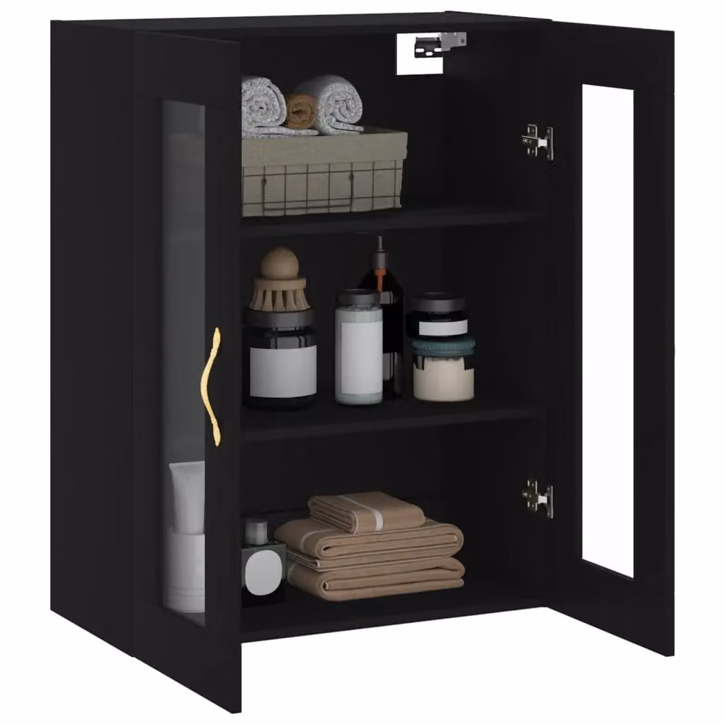 Berkfield Home Wall Mounted Cabinet in Black with Glass Doors, W/D/H: 69.5 x 34 x 90 cm – 5