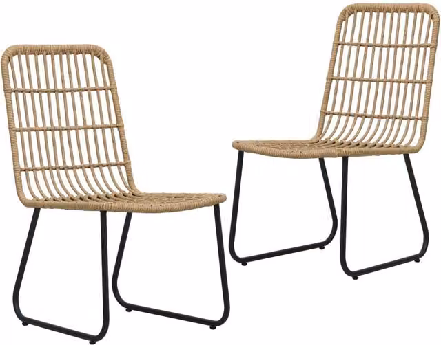 Berkfield Home Garden Chairs Set of 2, Brown Oak Poly Rattan with Armrests and Cushions