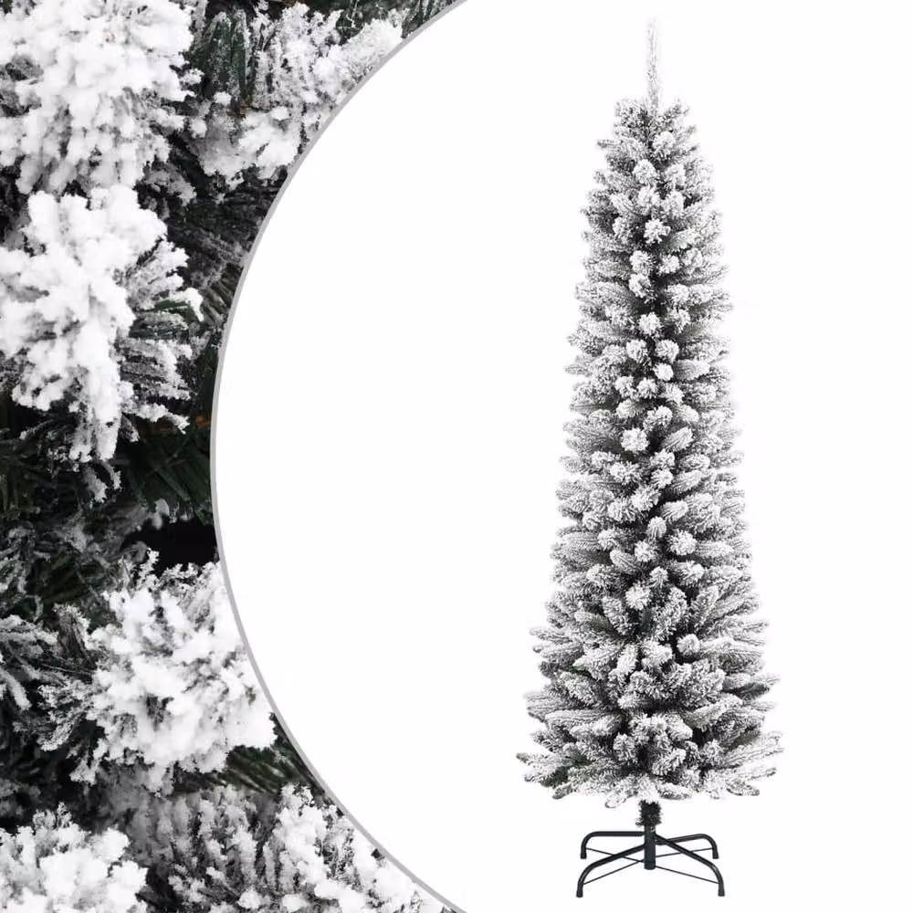 Berkfield Home Artificial Slim Flocked Snow Christmas Tree in White, Height: 210 cm – 2