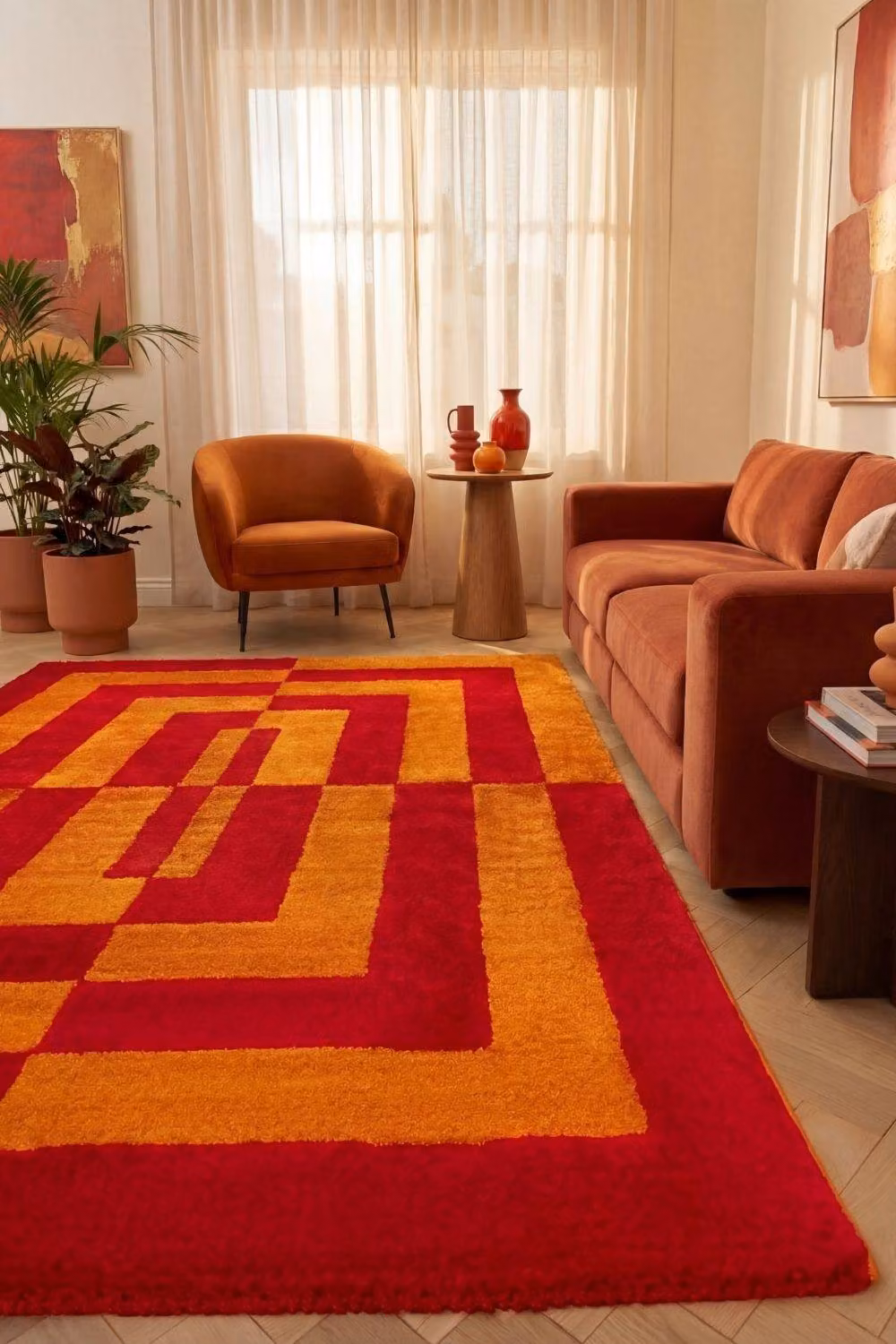 THE RUGS Joli Geometric Soft and Dense Pile Living Room and Bedroom Rug in Red, W: 160 cm, L: 230 cm – 2