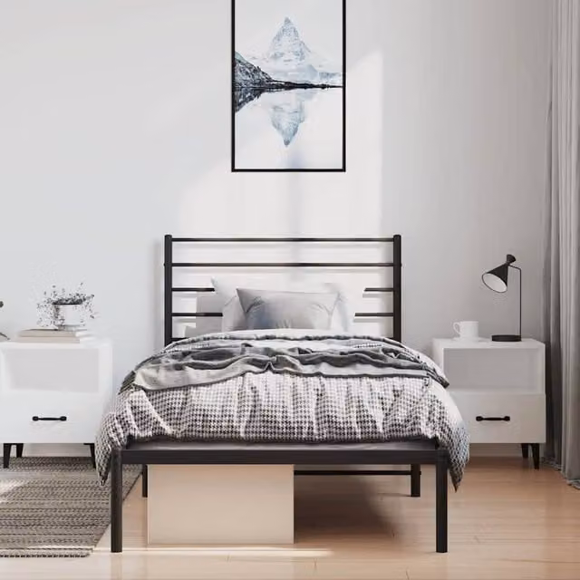 Berkfield Home Metal Bed Frame with Headboard and Drawers, Black, W/D/H: 100 x 200 cm