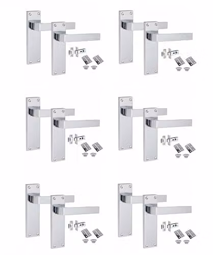 Golden Grace Victorian Straight Door Handles in Polished Chrome, 6 Sets