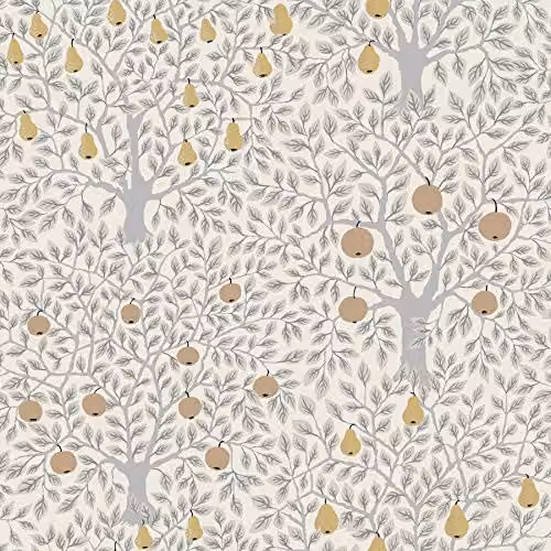 A-Street Prints Apelviken Apples Pears Branches Galerie Wallpaper in White, Grey and Gold
