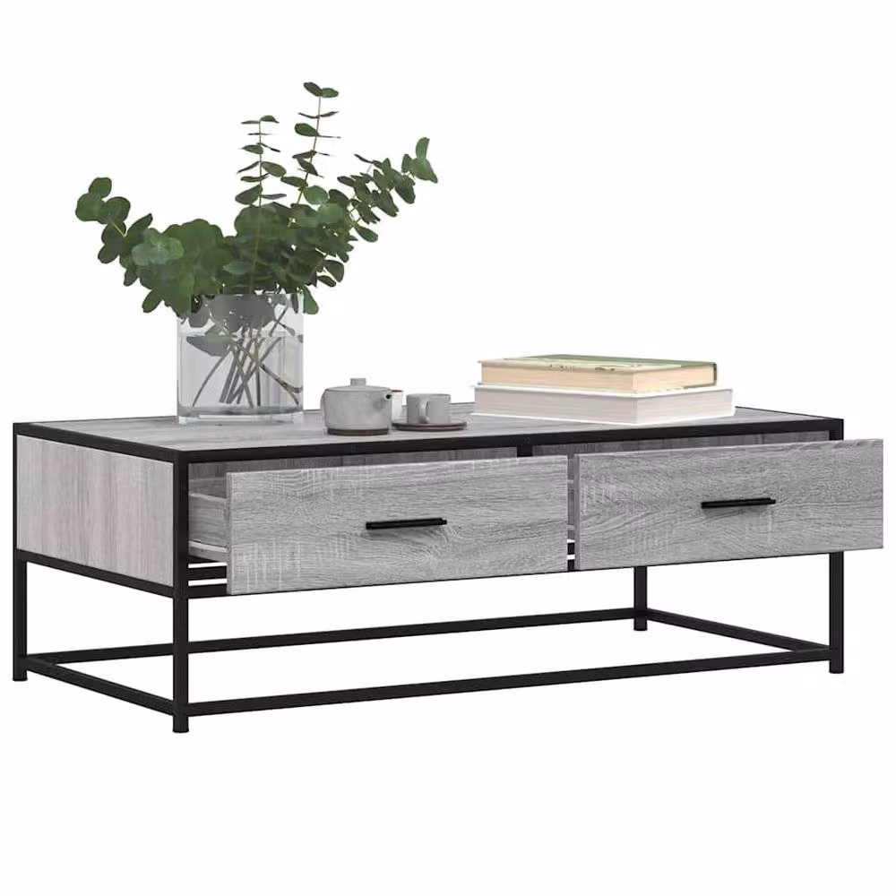 Berkfield Home Grey Sonoma Coffee Table in Engineered Wood and Metal, W: 100 cm, D: 50 cm, H: 35 cm – 3