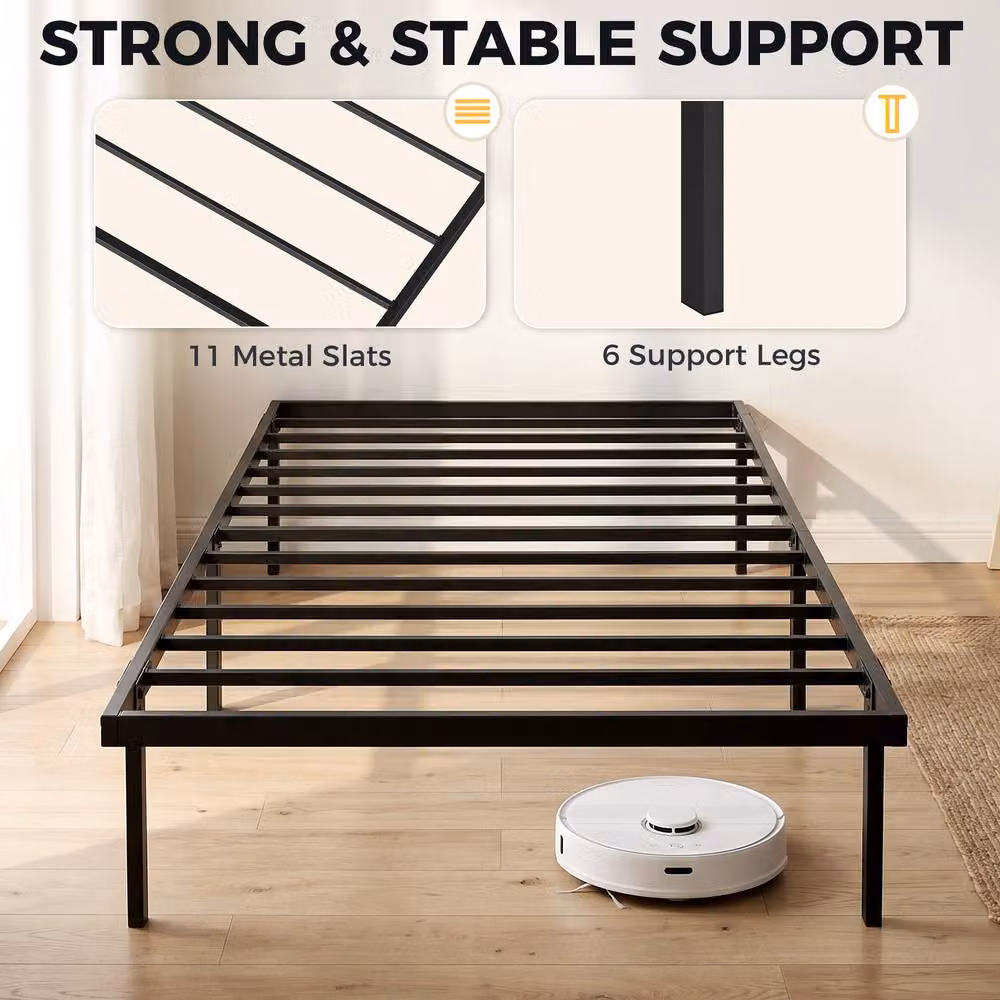 STILVORA Single Bed Frame with Storage Drawers, Black Metal, W/D/H: 90 x 190 cm – 4
