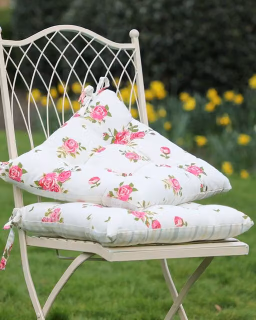 Dibor Set of 4 Vintage Pink, Green and White Floral Print Reversible Indoor Outdoor Chair Seat Pads, W/D: 40 x 40 cm