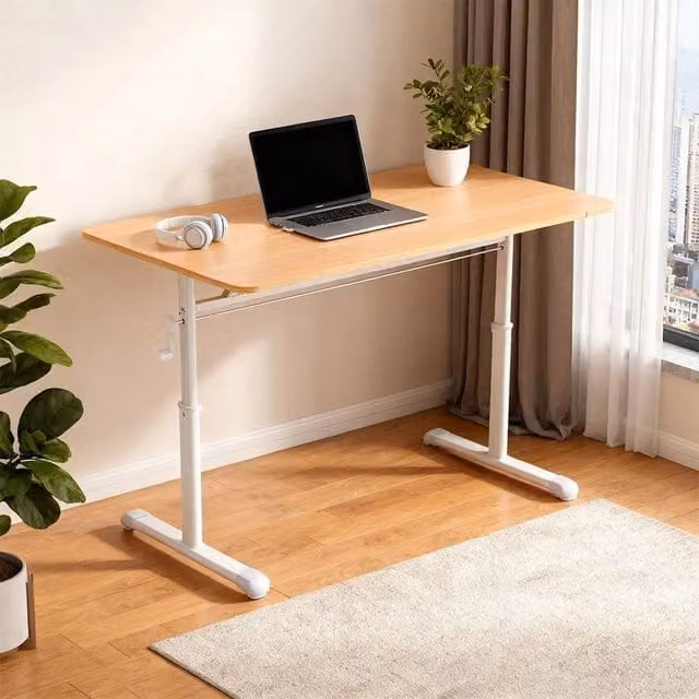 SPETLEK Height Adjustable Desktop Computer Desk with Manual Crank, White and Natural Wood Finish – 1
