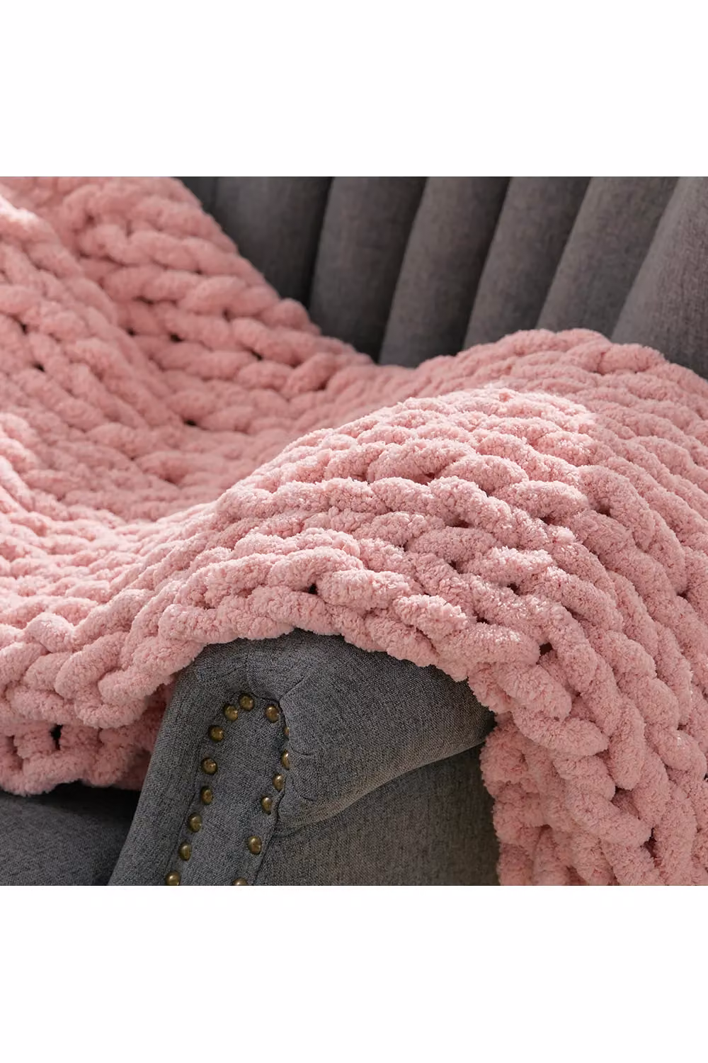 Living and Home Chunky Knit Fluffy Throw Blanket in Pink, W/D/H: 100 x 150 cm – 2