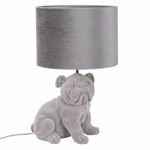 ValueLights Grey Velvet Bulldog Table Lamp with Drum Lampshade and 4W LED E27 Warm White Bulb