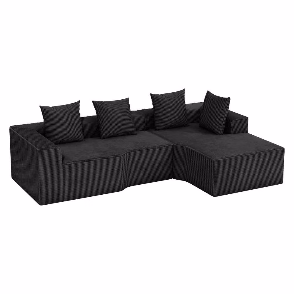 Dprodo Black Corduroy Right L-Shaped Modular Sofa, Width: 320 cm – 8