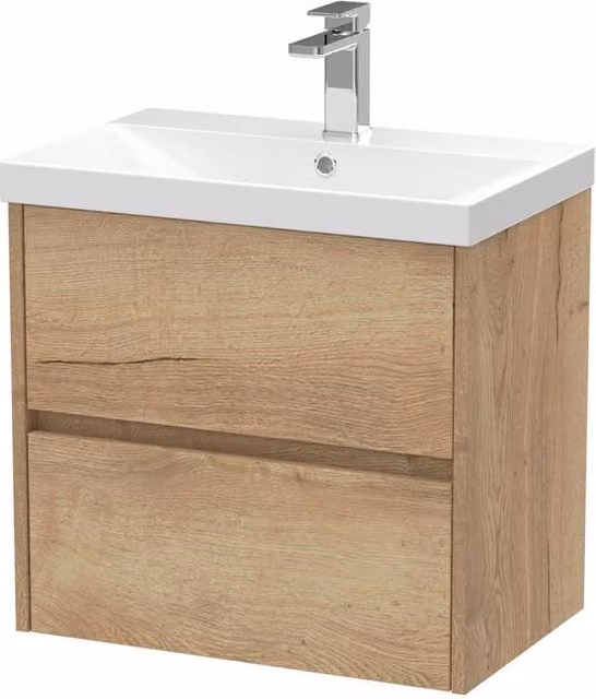Balterley Chartley 2 Drawer Wall Hung Vanity Basin Unit, Autumn Oak, Width: 60 cm, Brown