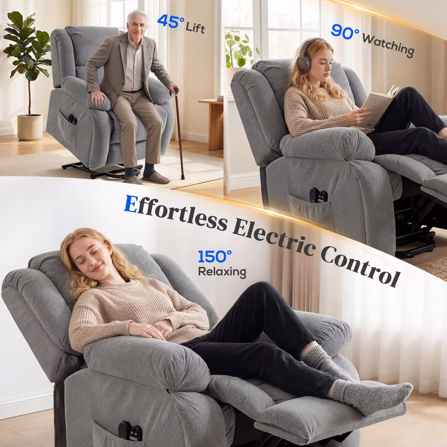 HOMCOM Electric Recliner Lift Chair with Massage, Heat and USB Port in Light Grey – 4