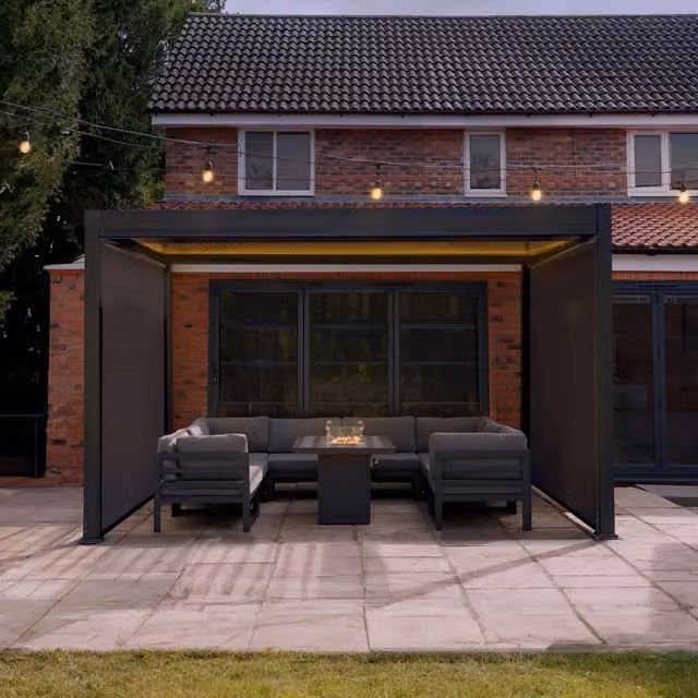 Monster Shop Grey Aluminium Modern Pergola with Blinds and LED Lights, Width: 300 cm