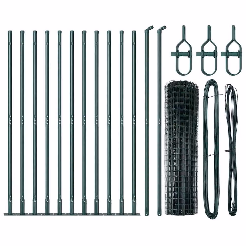 Berkfield Home Euro Fence with 13 Flanged Posts, Galvanised Steel, Dark Green, 0.8 x 25 m – 4