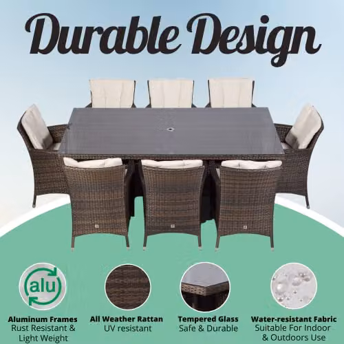 Giardino Savannah 8 Seater Rattan Garden Dining Set with Parasol and Cover in Brown, W/D/H: 200 x 100 x 74 cm – 2