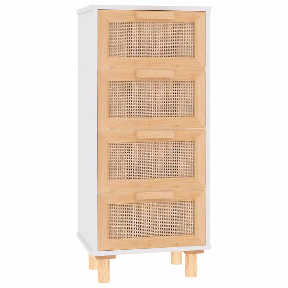 Berkfield Home White Sideboard in Solid Pine and Natural Rattan, W/D/H: 40 x 30 x 90 cm – 2