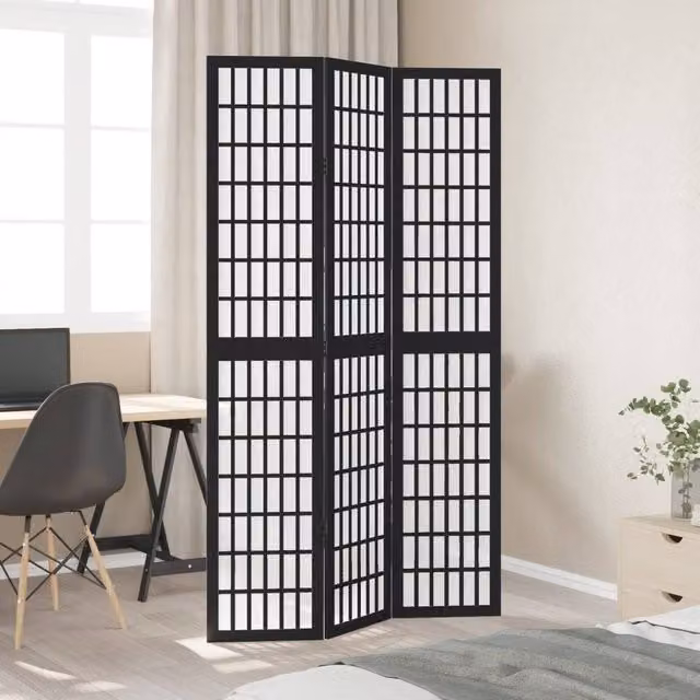 Berkfield Home 3-Panel Room Divider in Black Solid Paulownia Wood – 1