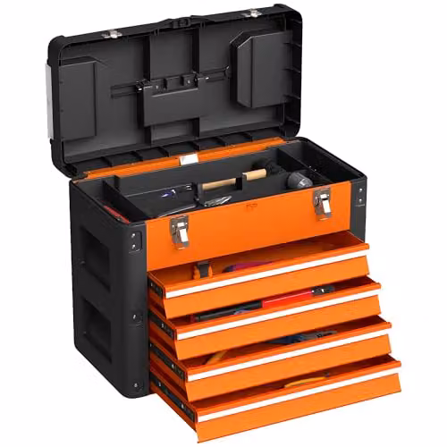 HOMCOM Large 4 Drawer Steel Toolbox with Inserts, Orange