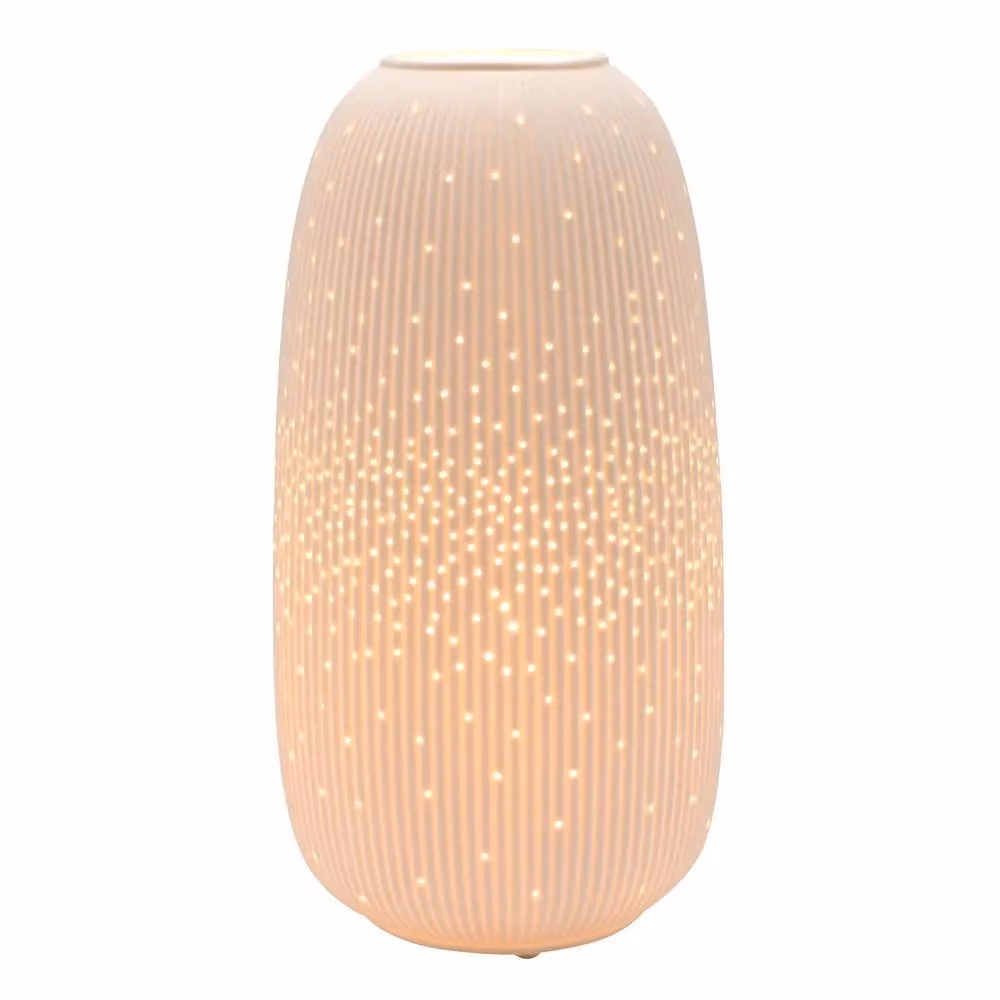 Hestia White Tall Ribbed Ceramic and Glass Tabletop Lamp – 2