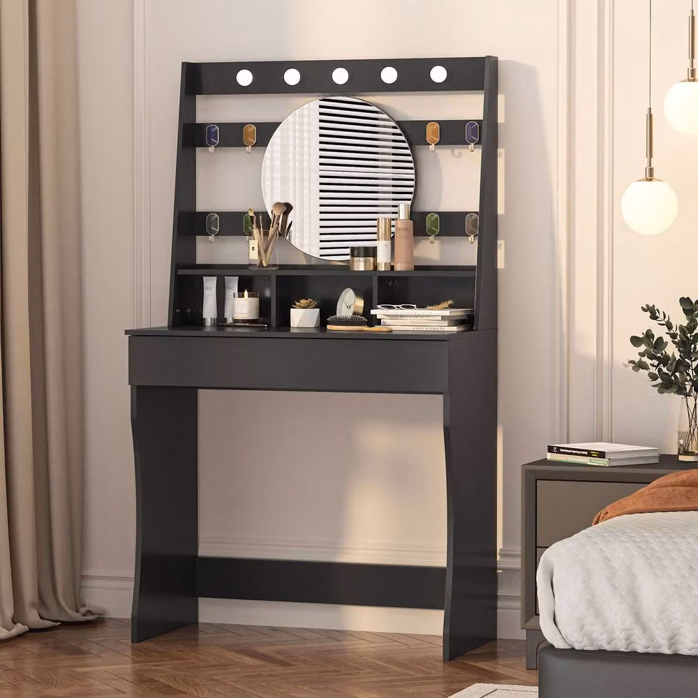 KEEPREAPER Modern Hollywood LED Dressing Table in Matt Black – 10