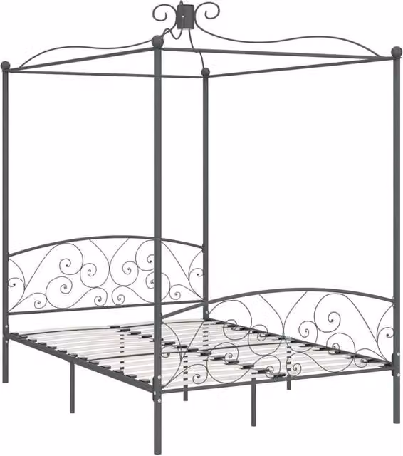 Berkfield Home Grey Metal Canopy Bed Frame W/D/H: 140 x 200 cm