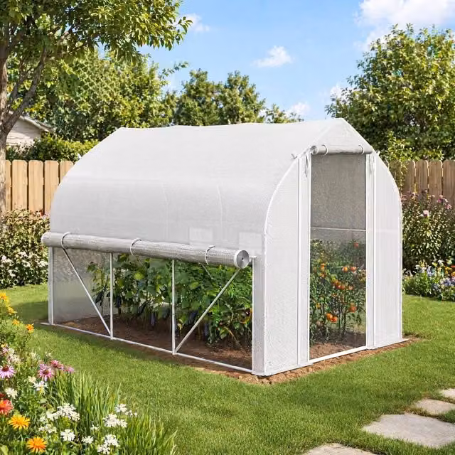 STILVORA Walk-in Greenhouse with 6 Windows in White, W/D/H: 300 x 200 x 200 cm