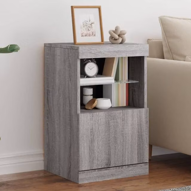 Berkfield Home Modern Sideboard with Integrated LED Lights in Grey, W/D/H: 41 x 37 x 67 cm