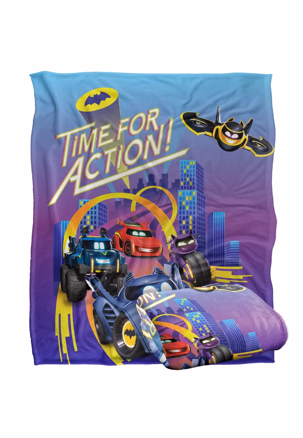 DC Comics Batwheels Time for Action Blanket in White and Multicolour, W: 152 cm, D: 127 cm – 2
