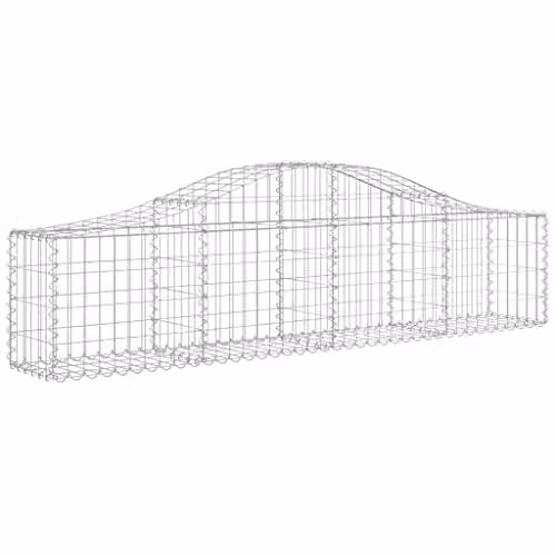 vidaXL Arched Gabion Basket in Silver Galvanised Steel, W/D/H: 200 x 30 x 40/60 cm