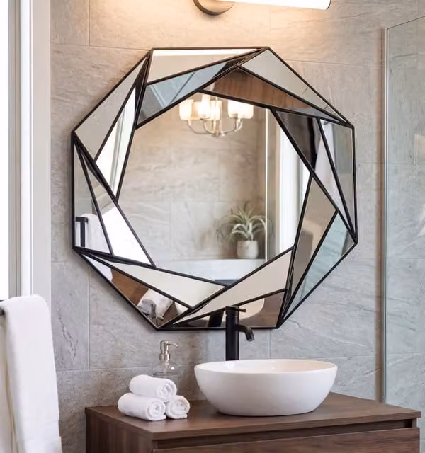 DEENZ Modern Geometric Black Plastic Wall Mirror, Diameter: 65 cm