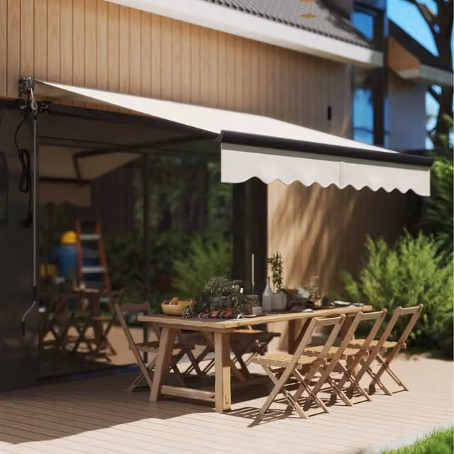 Outsunny Electric Retractable Semi-Cassette Awning with Aluminium Frame and Polyester Fabric, Beige, W: 250 cm, D: 200 cm, H: 131 cm
